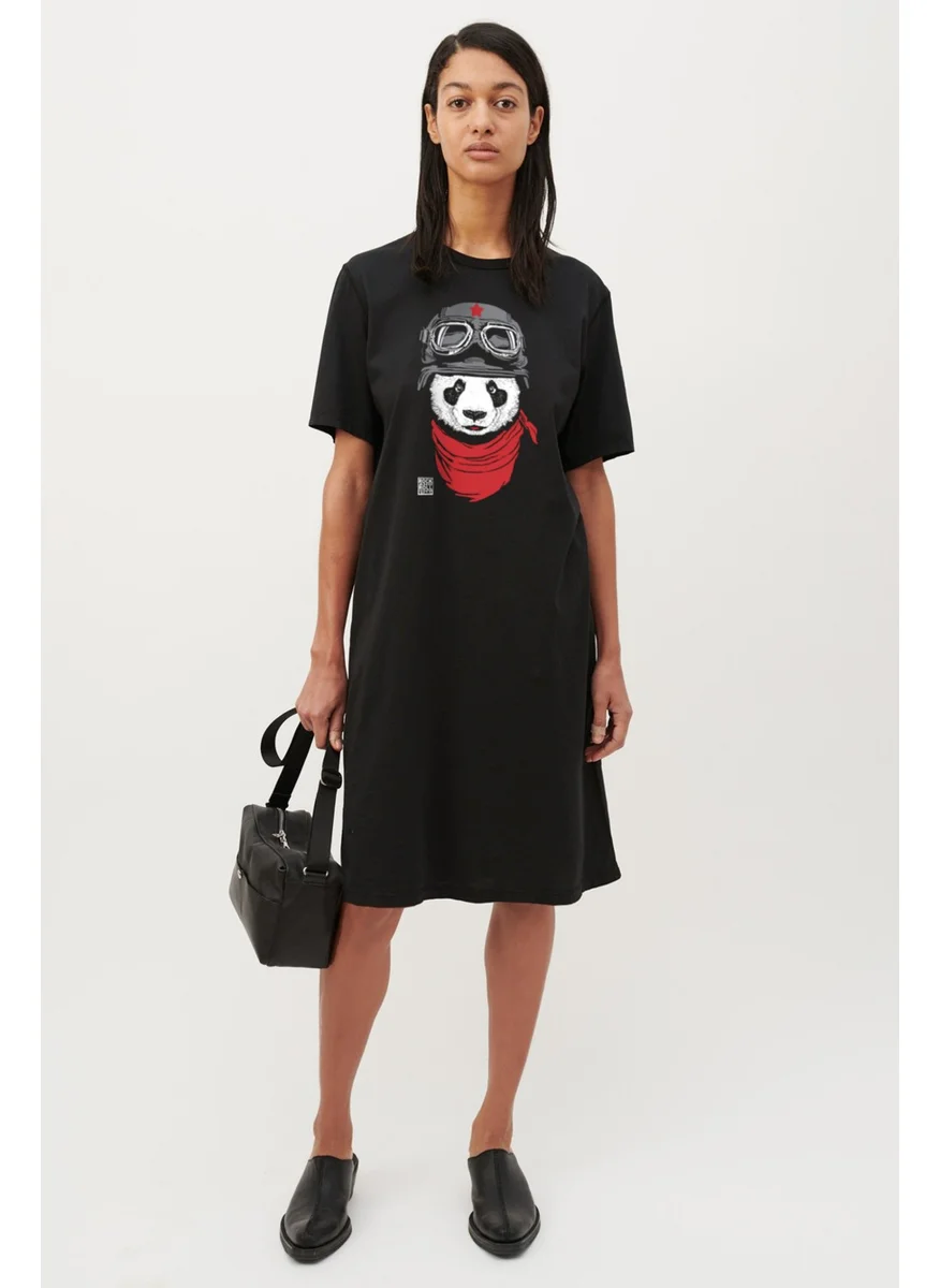 Rock&Roll Rock & Roll Bandana Panda Black Short Sleeve Above Knee Mid Length Cotton Dress