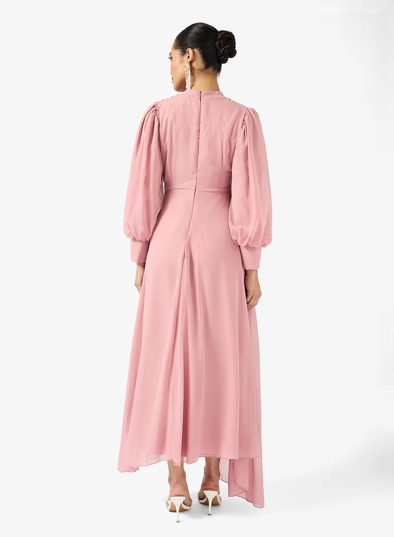 Khizana Draped A-line Dress With Puff Sleeves