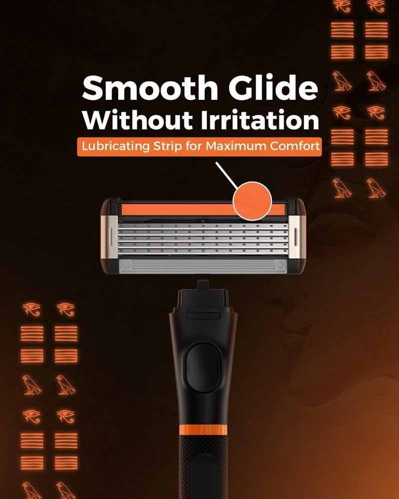 Lord Horus 5 Blade Razor with 2 Cartridges and Built-in Trimmer for Men, Black - Image 3