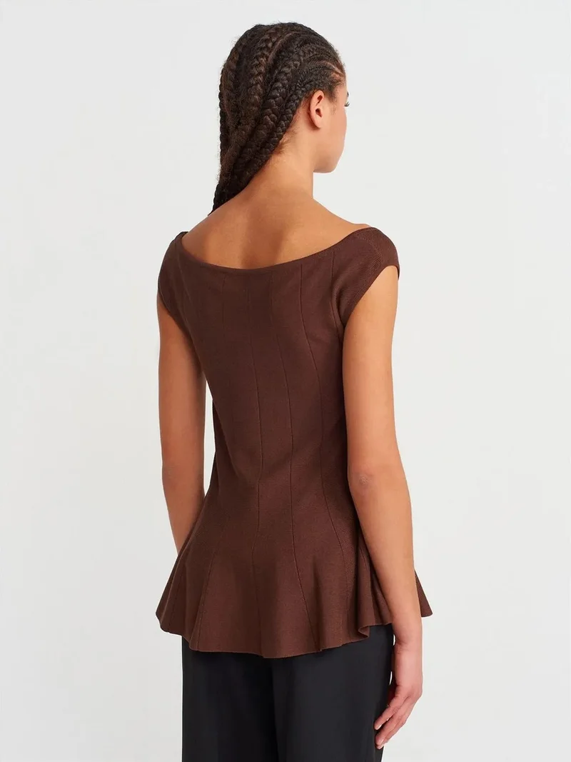 ديلفين DILVIN Fitted Ribbed Peplum Blouse