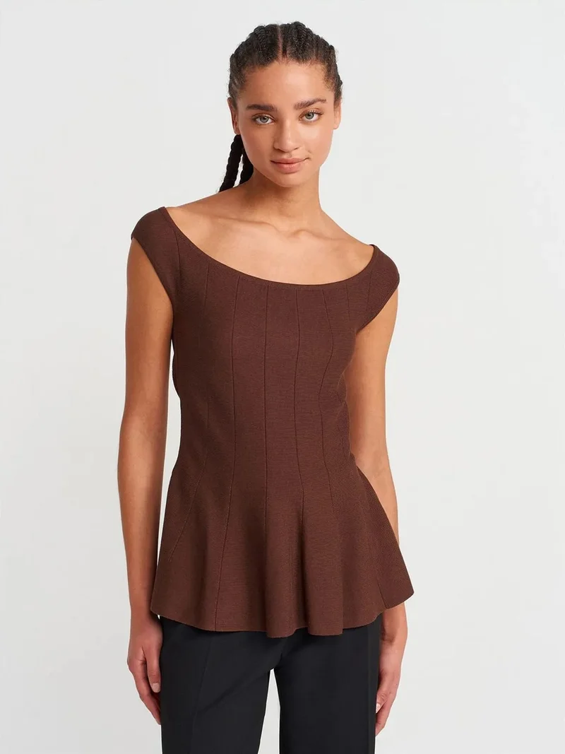 ديلفين DILVIN Fitted Ribbed Peplum Blouse