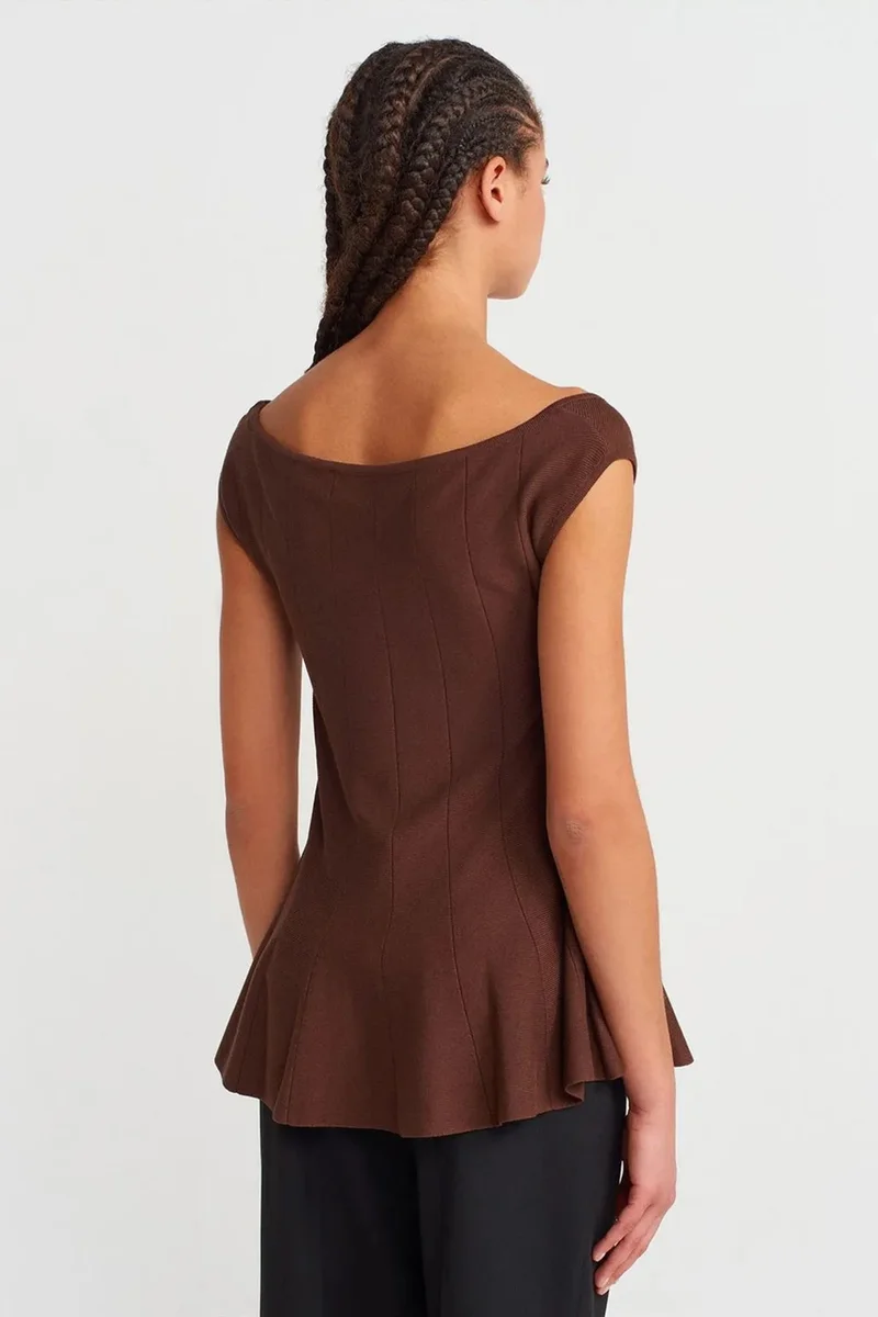 Dilvin Coffee Brown DILVIN Fitted Ribbed Peplum Blouse for Women | Best Price UAE