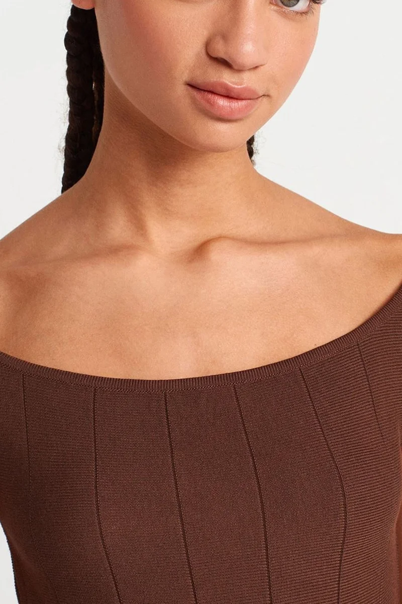 Dilvin Coffee Brown DILVIN Fitted Ribbed Peplum Blouse for Women | Best Price UAE