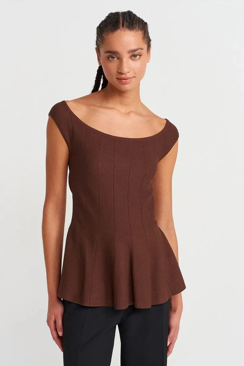 DILVIN Fitted Ribbed Peplum Blouse