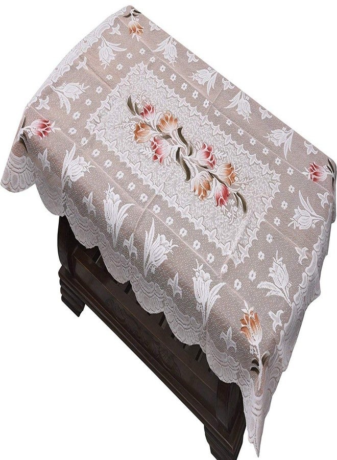 Factcore Beige Tulip Design 4 Seater Net Fabric Table Cover (40 X 60 Inches) - Image 1