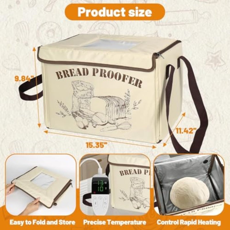 Folding Bread Proofing Box, Homemade Sourdough Proofing Box with 50-113℉ Temp Control and 12H Timer, Zippered Bread Proofer for Sourdough, Pizza, Yogurt, Seed Starting, Space-Saving and 5-Layer Fabric - Image 2
