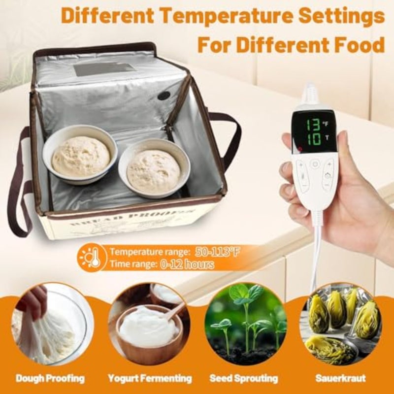 Folding Bread Proofing Box, Homemade Sourdough Proofing Box with 50-113℉ Temp Control and 12H Timer, Zippered Bread Proofer for Sourdough, Pizza, Yogurt, Seed Starting, Space-Saving and 5-Layer Fabric - Image 5