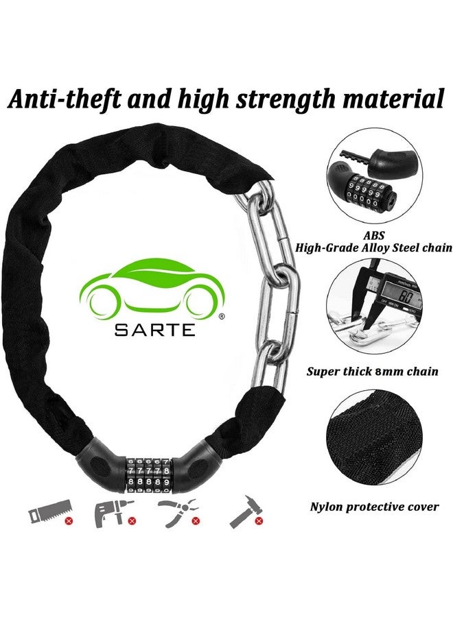 SARTE قفل سلسلة SARTE للدراجة 5 أرقام قابل لإعادة الضبط قفل خوذة الدراجة قفل سلسلة فولاذي صلب لقفل الدراجة الثقيلة قفل الدراجة مع غلاف قماشي واقي قفل أمان الدراجة بطول 3.2 قدم وسمك 8 مم - Image 2