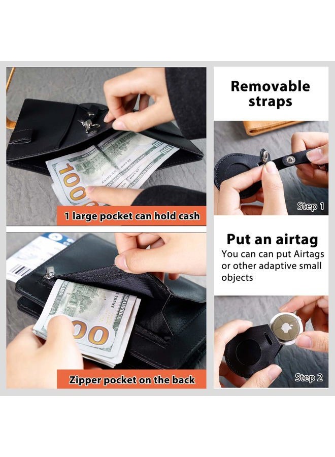 Deziliao AirTag Passport Holder for Men and Women, Cute Passport Wallets with Airtag Slot, Mulit-purpose RFID Blocking Passport Holder AirTag Wallet, Travel Wallet Passport Cover Case（Black） - Image 5