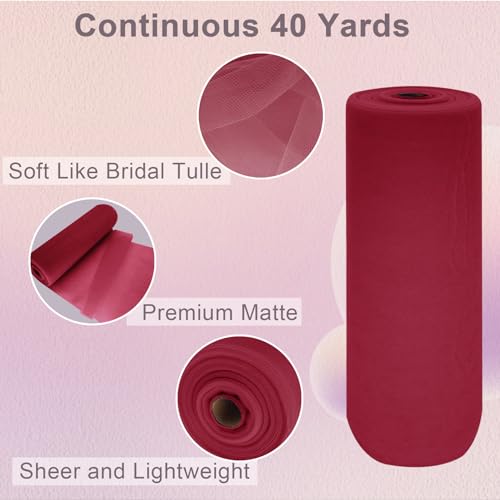 Ableme Deco Deep Red Tulle Fabric Roll Spool Bolt 54 Inch by 40 Yards Large Tulle Wedding Party Decoration Tutu Skirt Table Runner Gift Wrapping Bridal Shower Soft Drape Burgundy - Image 3