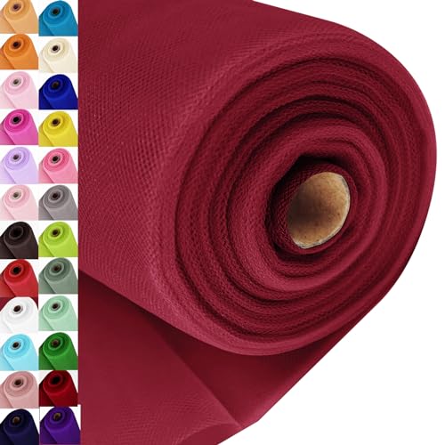 Ableme Deco Deep Red Tulle Fabric Roll Spool Bolt 54 Inch by 40 Yards Large Tulle Wedding Party Decoration Tutu Skirt Table Runner Gift Wrapping Bridal Shower Soft Drape Burgundy - Image 1