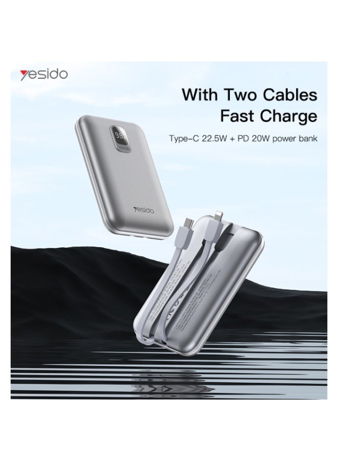 يسيدو بنك طاقة YP48 بسعة 10000 مللي أمبير/ساعة وقوة 22.5 واط وPD20 واط من النوع C وواجهة Apple وكابلين للشحن السريع وشاشة LED - Image 2
