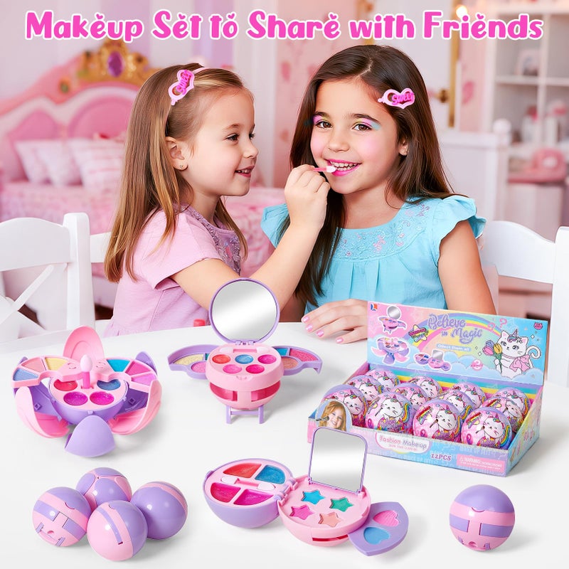 Cleboen 12 Pack Kids Makeup Blind Ball Party Favors - Surprise Cosmetic Blind Balls with Lip Gloss, Eyeshadow & Sponge Blusher (3 Styles, 2 with Mirrors), Party Favors Supplies Gifts for Girls - Image 5