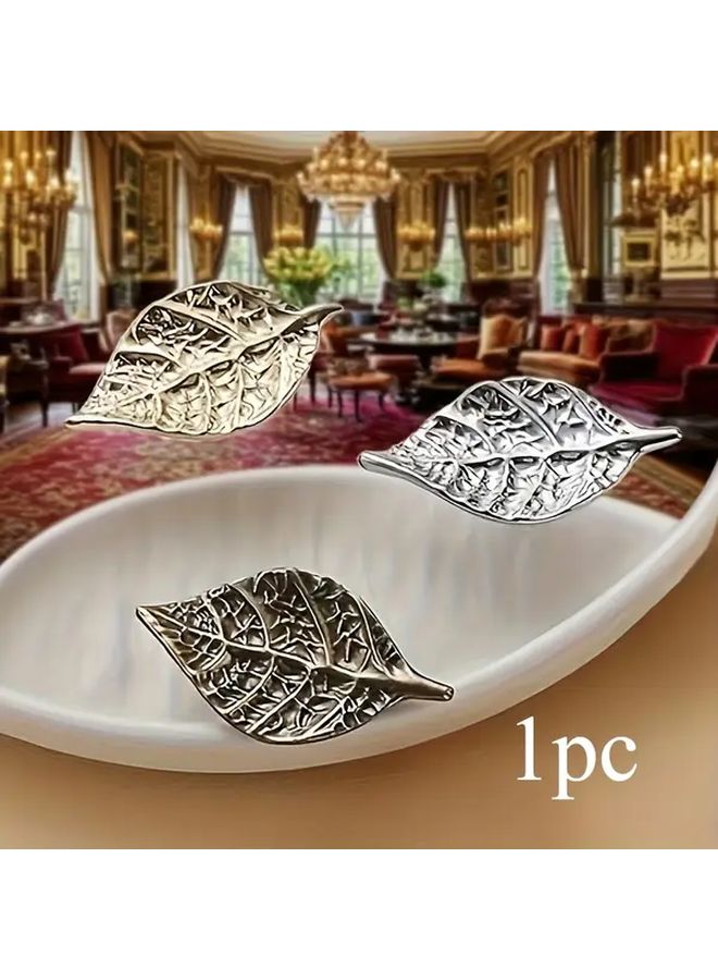 1pc Silvery Creative Leaf Cabinet Knob Elegant Vintage Drawer Handle Polished Zinc Alloy Brass Furniture Hardware Decorative Pull for Kitchen Cupboard Dresser DIY Interior - Image 1