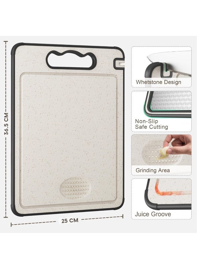 Double Sided 304 Stainless Steel & Wheat Straw Cutting Board, 36.5*25 cm Non Toxic Lightweight Chopping Board, Separately Handle Meat and Vegetables, Dishwasher Safe, Scratch Resistant Mesh Design - Image 2