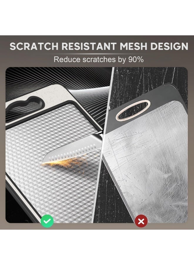 Double Sided 304 Stainless Steel & Wheat Straw Cutting Board, 36.5*25 cm Non Toxic Lightweight Chopping Board, Separately Handle Meat and Vegetables, Dishwasher Safe, Scratch Resistant Mesh Design - Image 5
