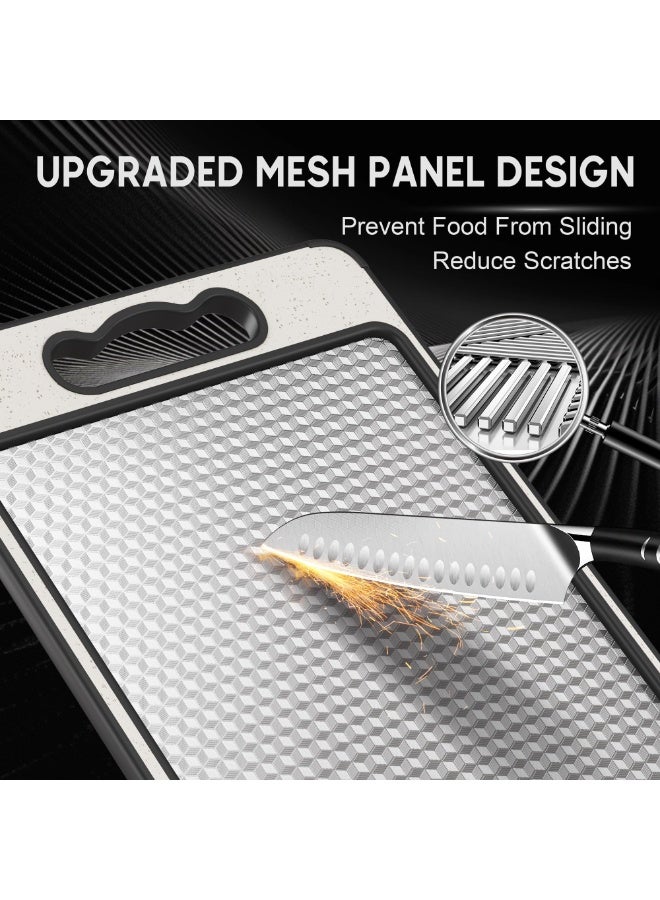 Double Sided 304 Stainless Steel & Wheat Straw Cutting Board, 36.5*25 cm Non Toxic Lightweight Chopping Board, Separately Handle Meat and Vegetables, Dishwasher Safe, Scratch Resistant Mesh Design - Image 3