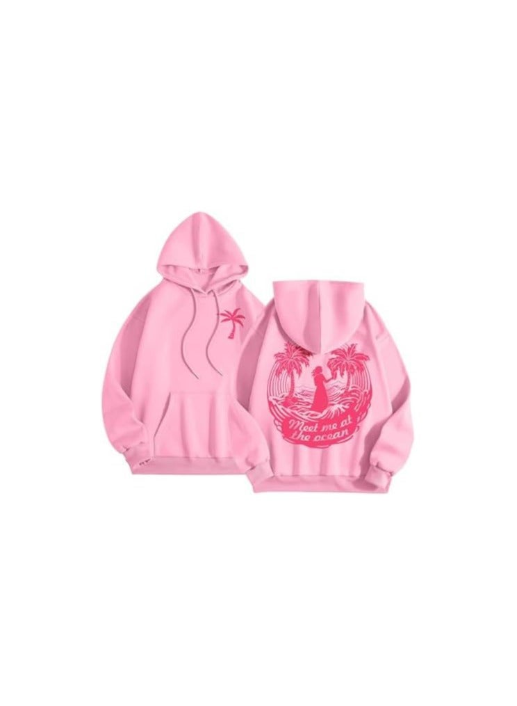 Pink Palm Puff Hoodie Men Women Couples Sweatshirts Pullover Shirt Hooded Sweater  - Image 1