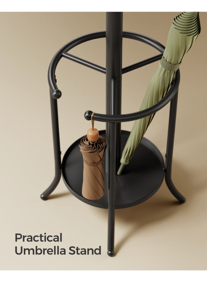 SONGMICS حامل معاطف SONGMICS قائم بذاته، حامل معاطف مع حاملة مظلات، 12 خطاف، معدني، 175 سم ارتفاع، لمدخل المنزل، الممر، غرفة المعيشة، غرفة النوم، أسود حبر - Image 3