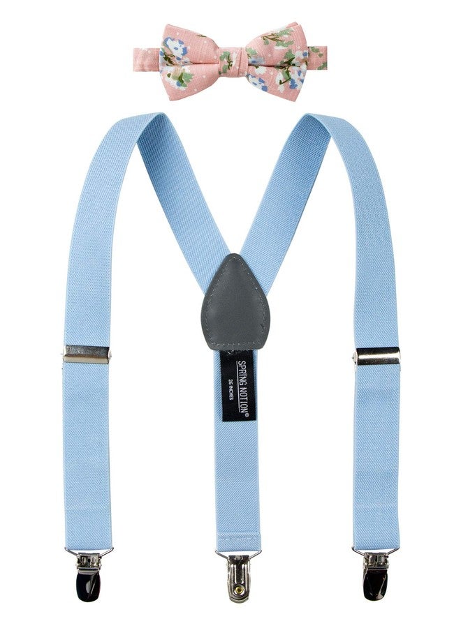 Spring Notion Boys' Suspenders and Pink Floral Bow Tie Set Light Blue/Light Pink M - Image 1