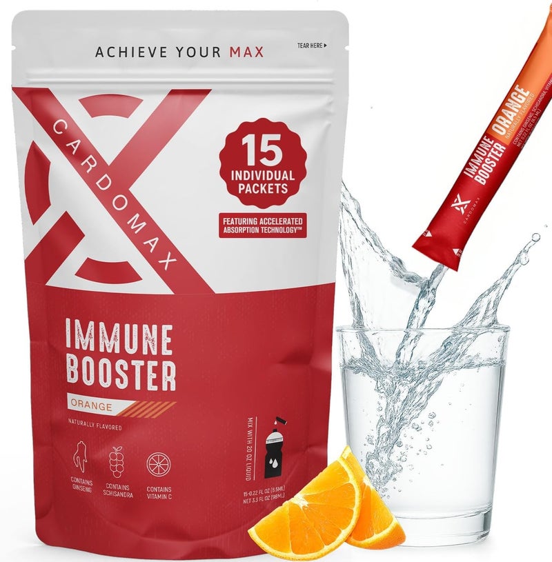 CardoMax Immunity Booster Liquid Drink Mix with Ginseng and Vitamin C for Kids and Adults Immune Support Supplement for Energy and Wellness Orange Flavor 15 SingleServe Liquid Stick Packs - Image 1