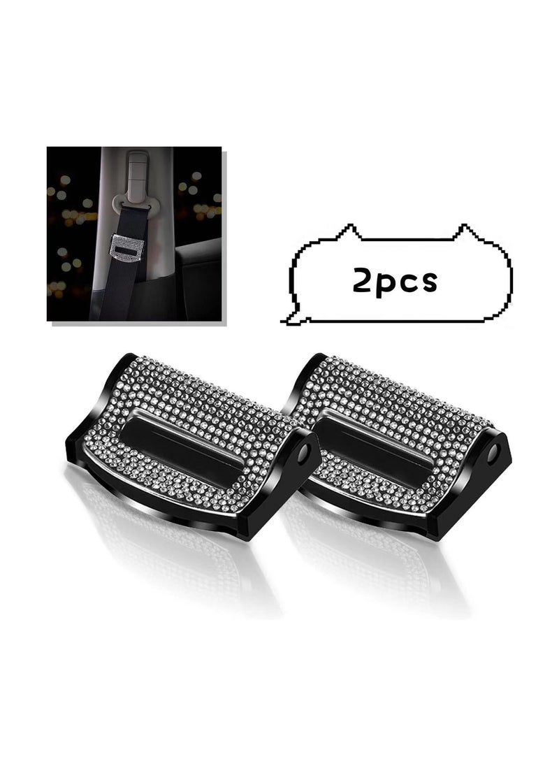 Generic - 2 PCS Bling Car Seat Belt Clips, Crystal Rhinestones Loose Tight Adjuster, Auto Shoulder Neck Strap Positioner Locking Clips, Relax Neck Comfort Supports Car Interior Accessories (Silver) - Image 1