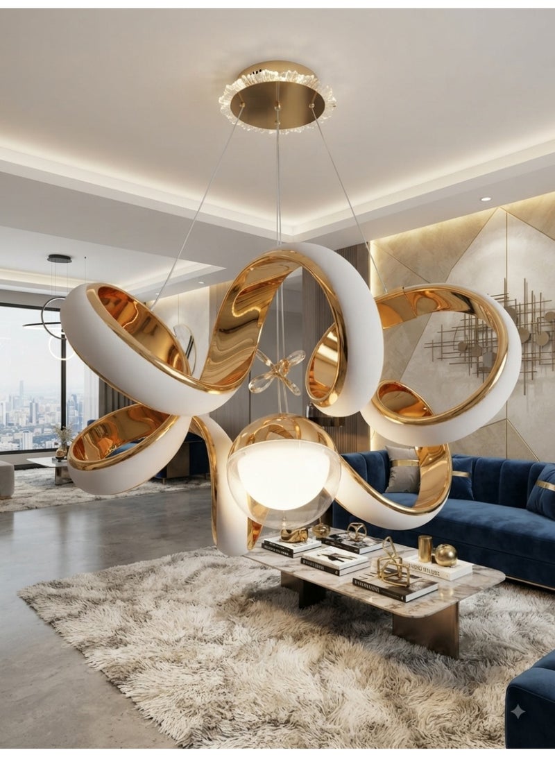 Suspended Ceiling Chandelier, Artistic Design, Gold Frame with White Accents - Image 2