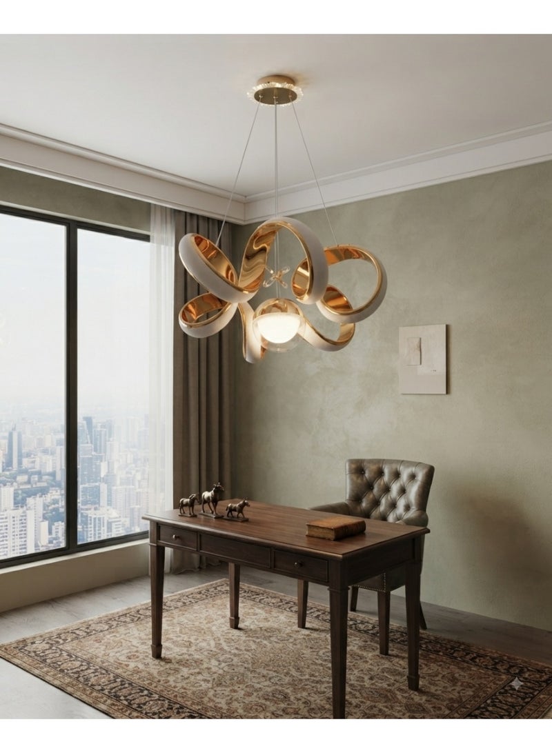 Suspended Ceiling Chandelier, Artistic Design, Gold Frame with White Accents - Image 1