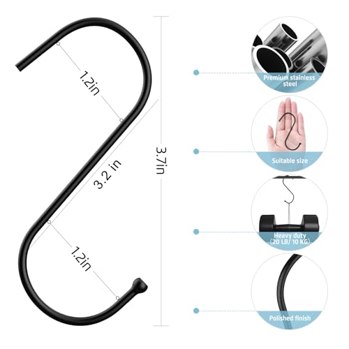 RELBRO Small S Hooks, 3.7 Inch Metal Hanging Jeans Hooks, Reversible, Heavy Duty, Black, 30 Pcs - Image 3
