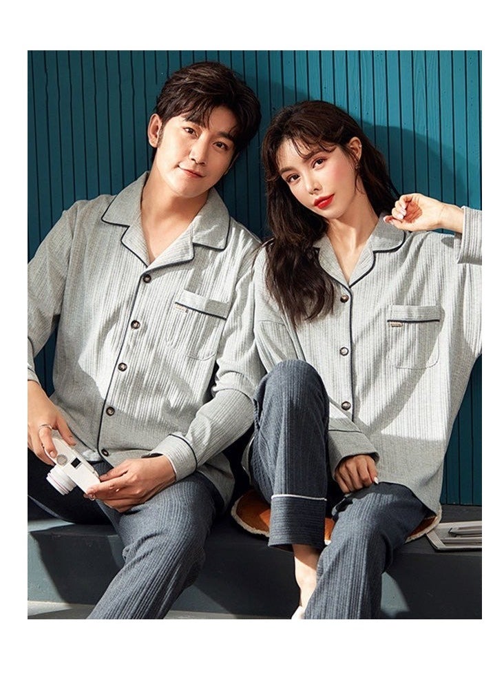 Generic - Couple Pajamas Set Long Sleeves Sleepwear for Men and Women Cute Plus Size Loungewear Spring and Autumn Home Clothes Gift for Boyfriend Girlfriend Husband Wife - Image 1