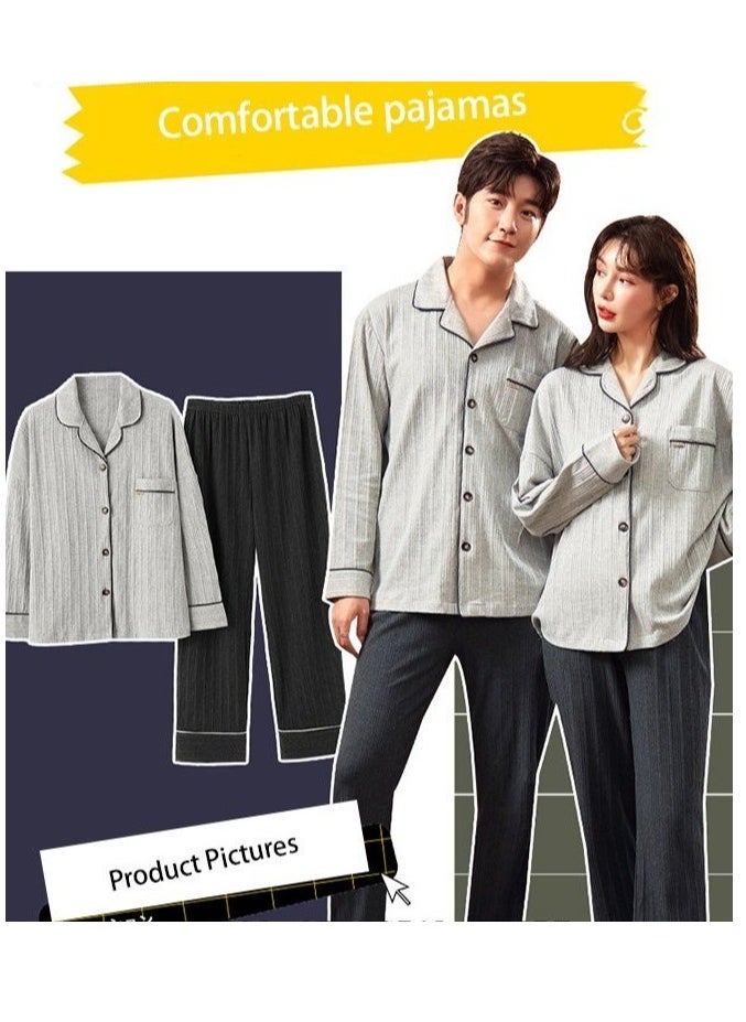Generic - Couple Pajamas Set Long Sleeves Sleepwear for Men and Women Cute Plus Size Loungewear Spring and Autumn Home Clothes Gift for Boyfriend Girlfriend Husband Wife - Image 1