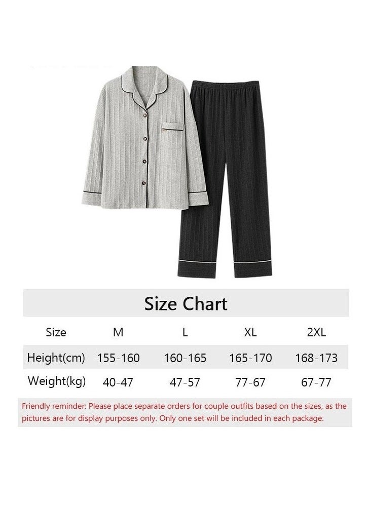 Generic - Couple Pajamas Set Long Sleeves Sleepwear for Men and Women Cute Plus Size Loungewear Spring and Autumn Home Clothes Gift for Boyfriend Girlfriend Husband Wife - Image 1