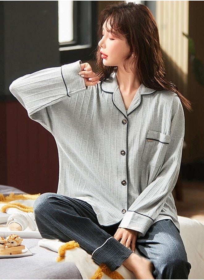 Generic - Couple Pajamas Set Long Sleeves Sleepwear for Men and Women Cute Plus Size Loungewear Spring and Autumn Home Clothes Gift for Boyfriend Girlfriend Husband Wife - Image 1