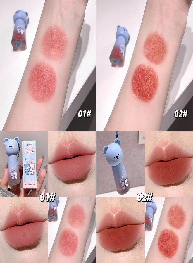 Gege Bear Cute Soft Mist Lip Mud | Smudge & Transfer-Proof | Hydrate Lips, Rich Creamy Lipstick | Single Swipe Application | Velvety Matte Finish | Adorable Bear Bottle with Chain Attachment | Suitable Lipstick for All Tones Women Girls Makeup (02# Soft Coral Pink, 3.5g) - Image 4