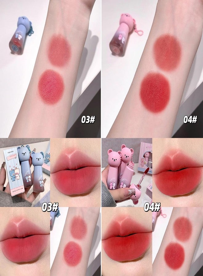 Gege Bear Cute Soft Mist Lip Mud | Smudge & Transfer-Proof | Hydrate Lips, Rich Creamy Lipstick | Single Swipe Application | Velvety Matte Finish | Adorable Bear Bottle with Chain Attachment | Suitable Lipstick for All Tones Women Girls Makeup (02# Soft Coral Pink, 3.5g) - Image 5