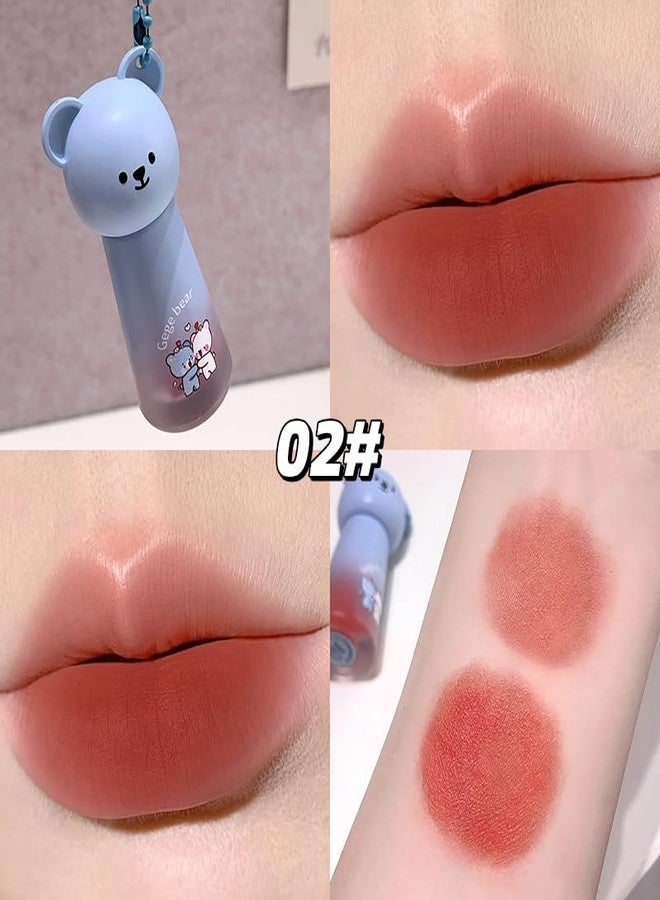 Gege Bear Cute Soft Mist Lip Mud | Smudge & Transfer-Proof | Hydrate Lips, Rich Creamy Lipstick | Single Swipe Application | Velvety Matte Finish | Adorable Bear Bottle with Chain Attachment | Suitable Lipstick for All Tones Women Girls Makeup (02# Soft Coral Pink, 3.5g) - Image 2