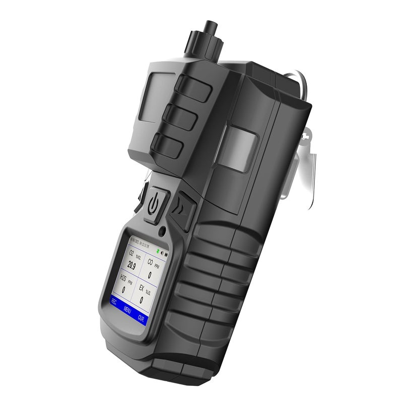 كاشف الغاز مع مضخة 4 غازات مراقب متعدد للغازات كاشف CO EX O2 H2S 3000mAh قابل لإعادة الشحن 4 غازات مع مجموعة المعايرة شاشة LCD محمولة مع مشبك كاشف غاز الصرف الصحي 4 غازات متر