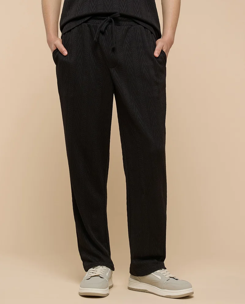 R&B Self Patterned Pants with Drawstring Waist