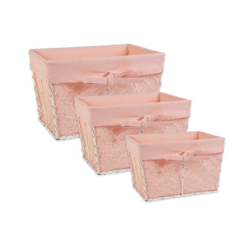 DII DII Farmhouse Chicken Wire Storage Baskets with Liner Set of 3 Antique Blush Assorted Sizes 