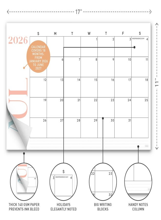 Sweetzer & Orange S&O Modern Large Desk Calendar from January 2026-June 2027 - Tear-Away Table Calendar 2026-2027 - Desktop Blotter - Academic Desk Planner - Desk Pad Large - 11x17in - Image 3