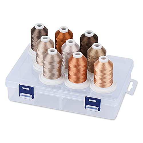 Simthread Embroidery Thread with Storage Box, 800 Yards Snap Spools 9 Brown Colors for Embroidery and Sewing Machine - Image 1
