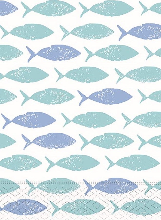 School Of Fish Paper Guest Towels | Two Pack of 15-3-Ply Buffet Napkins | Beach House, Ocean, or Boating Party Accessories