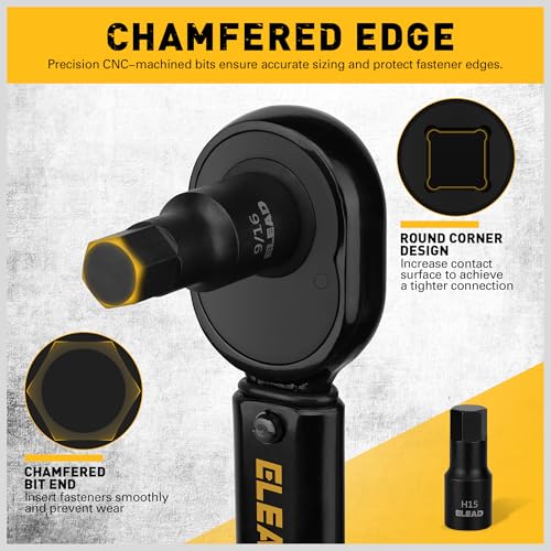 ELEAD مجموعة مفاتيح سداسية التأثير: 36 قطعة مع 4 محولات، 1/4"، 3/8"، 1/2" مجموعة مفاتيح ألين الرئيسية، فولاذ Cr-V، SAE وميتر، H5-H19 و3/4"-5/64"، صندوق تخزين معزز، ميكانيكي سيارات - Image 4