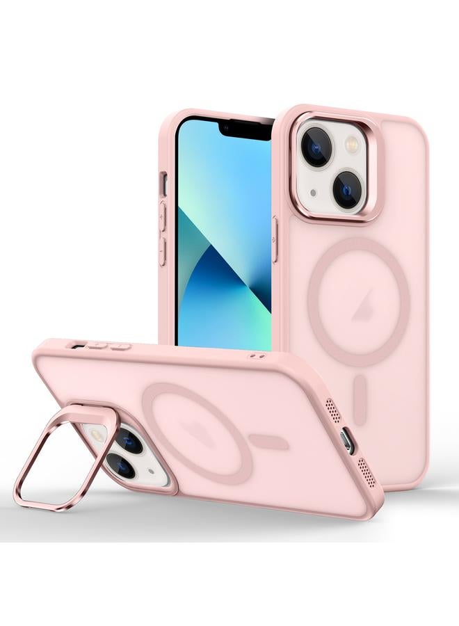 Green Tiger For iPhone 13 Magsafe Skin Feel Lens Holder Phone Case(Pink)