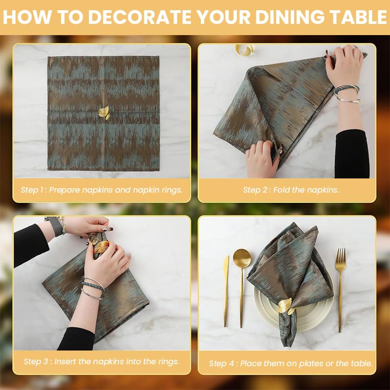 HASTHIP® 12 Pcs Gold Napkin Rings Shiny Metal Napkin Ring Study Leaf Shaped Table Decor for Christmas, Easter, Wedding, Party, Elegant Table Settings Gift Ideas - Image 3