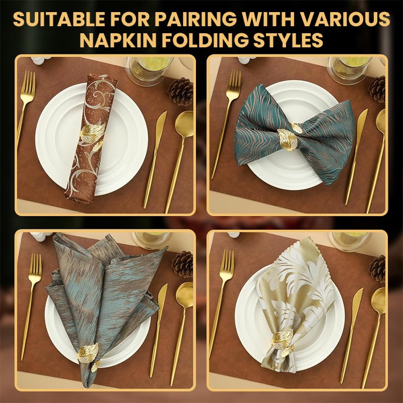 HASTHIP® 12 Pcs Gold Napkin Rings Shiny Metal Napkin Ring Study Leaf Shaped Table Decor for Christmas, Easter, Wedding, Party, Elegant Table Settings Gift Ideas - Image 4
