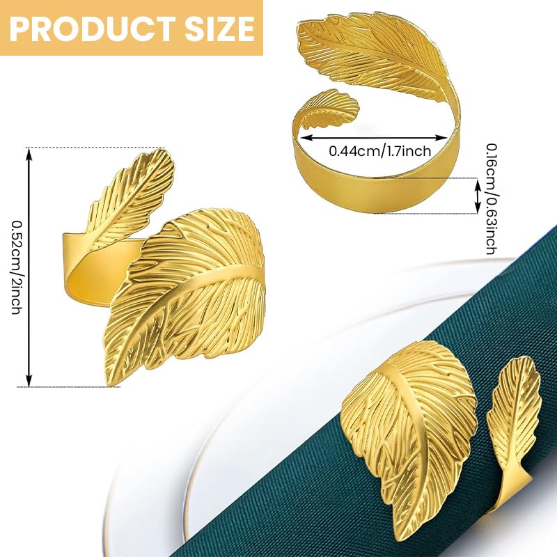 HASTHIP® 12 Pcs Gold Napkin Rings Shiny Metal Napkin Ring Study Leaf Shaped Table Decor for Christmas, Easter, Wedding, Party, Elegant Table Settings Gift Ideas - Image 2