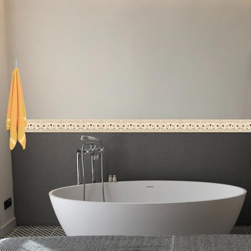 ELTON Peel and Stick Wallpaper Border - Floral Stone Inlay Marble Pattern - Glossy Laminated Waterproof PVC - for Kitchen, Tile, Living Room Bathroom Decoration 3 Inch X 10 feet Set f 2(BDR9, 2) - Image 3