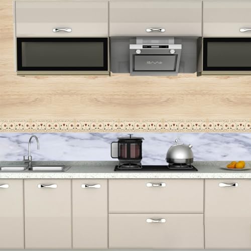 ELTON Peel and Stick Wallpaper Border - Floral Stone Inlay Marble Pattern - Glossy Laminated Waterproof PVC - for Kitchen, Tile, Living Room Bathroom Decoration 3 Inch X 10 feet Set f 2(BDR9, 2) - Image 4