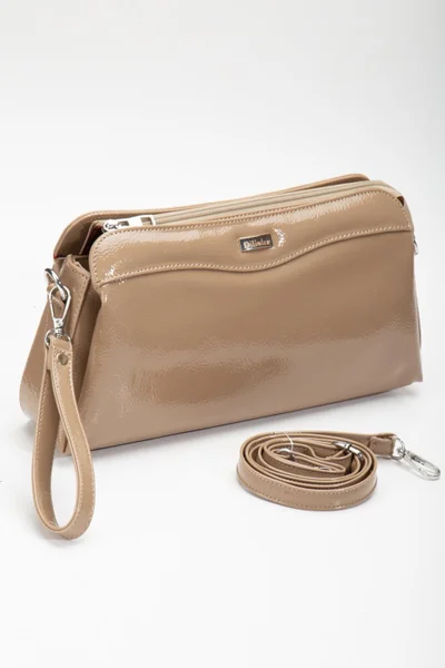 Dilimler Ayakkabı Women's Clutch Wallet Bag Mink Patent Leather 3 Compartment Long Short Strap
